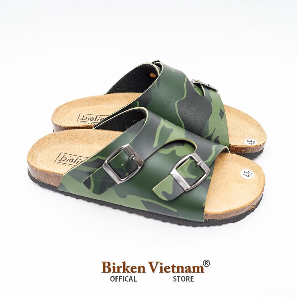 [ New Style ] Mã R19 DÉP ĐẾ TRẤU Da PU Camo Rằn Ri Quai Nguyên Tấm Cách Điệu Unisex Birken Vietnam Bioline