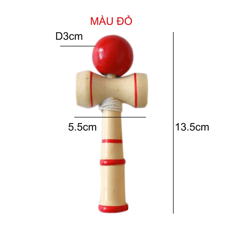 Đồ chơi tung hứng Kendama bằng gỗ tự nhiên, loại nhỏ KD3 (đường kính bóng D3cm)
