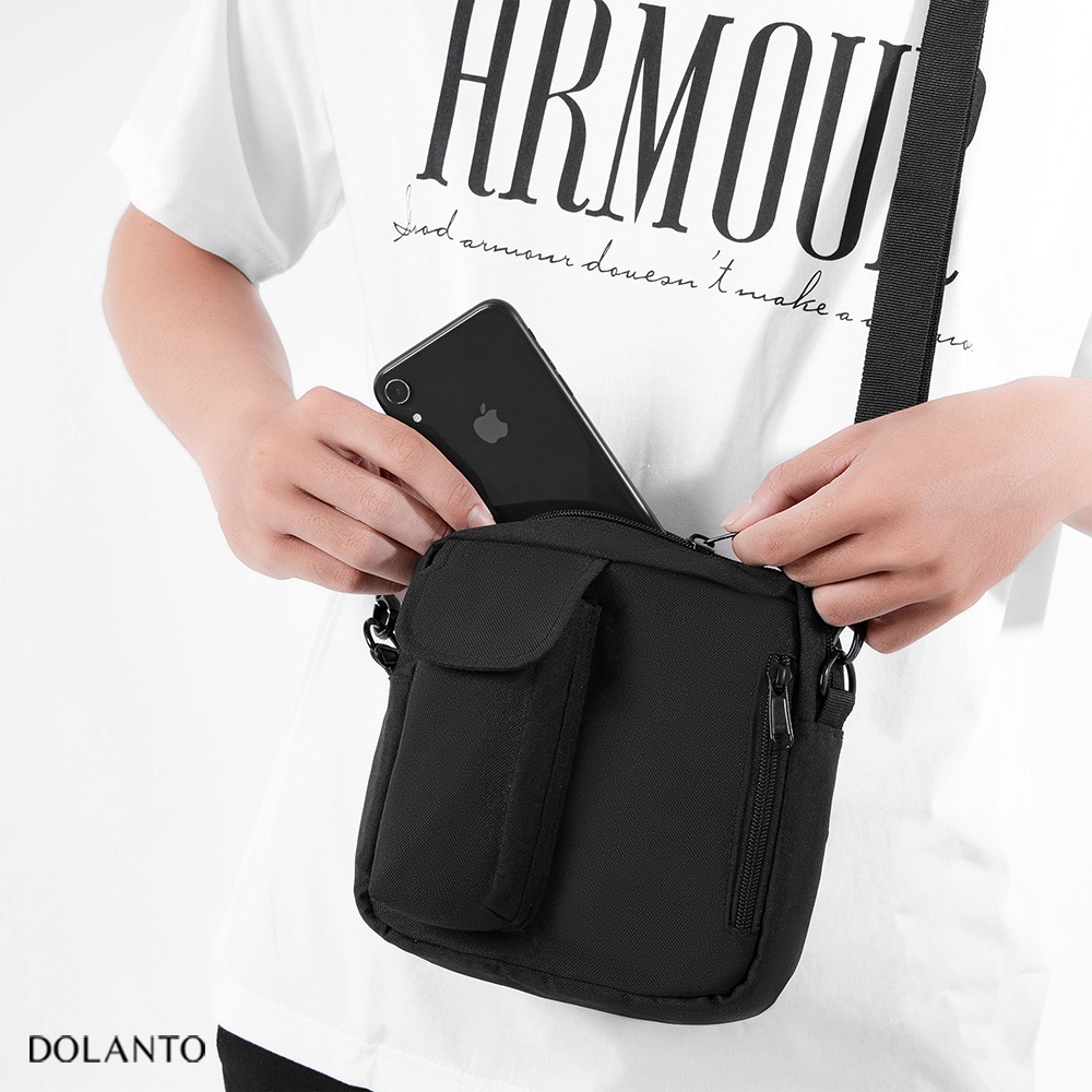 Túi Đeo Chéo Đen HARAS BAG Nhỏ Du Lịch Thời Trang Vải Canvas Cao Cấp Chống Thấm Nước Bao Tử Rẻ Tiện Nam Nữ DOLANTO