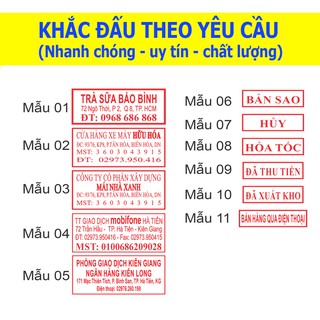 Mộc dấu không lem - chống nước, Mộc Tên, Dấu Vuông, Dấu chữ nhật 1-2-3-4 Dòng Khắc dấu theo yêu cầu (Tặng hộp mực)
