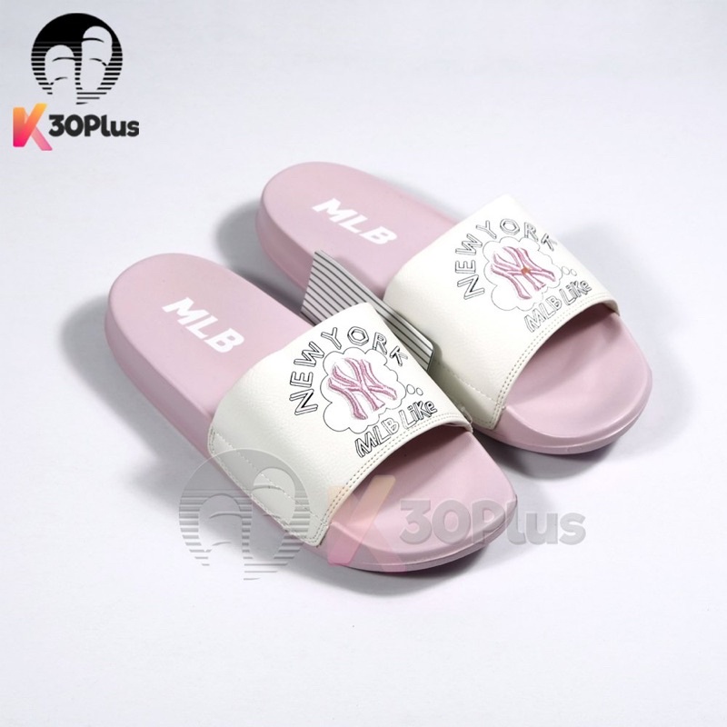 Dép MLB Quai Ngang logo Thêu Hồng Nữ Tính