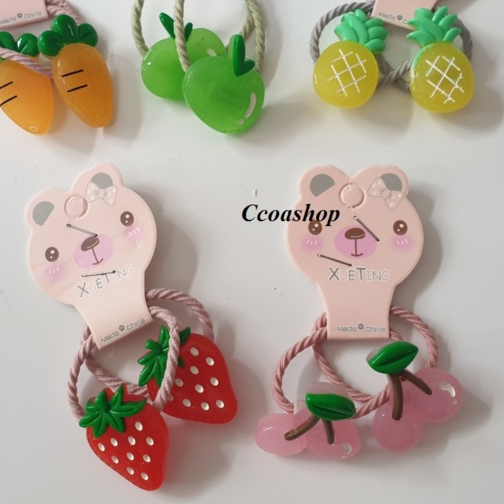 Set 2 dây buộc tóc cột tóc trái cây 3D loại to bóng cho bé gái