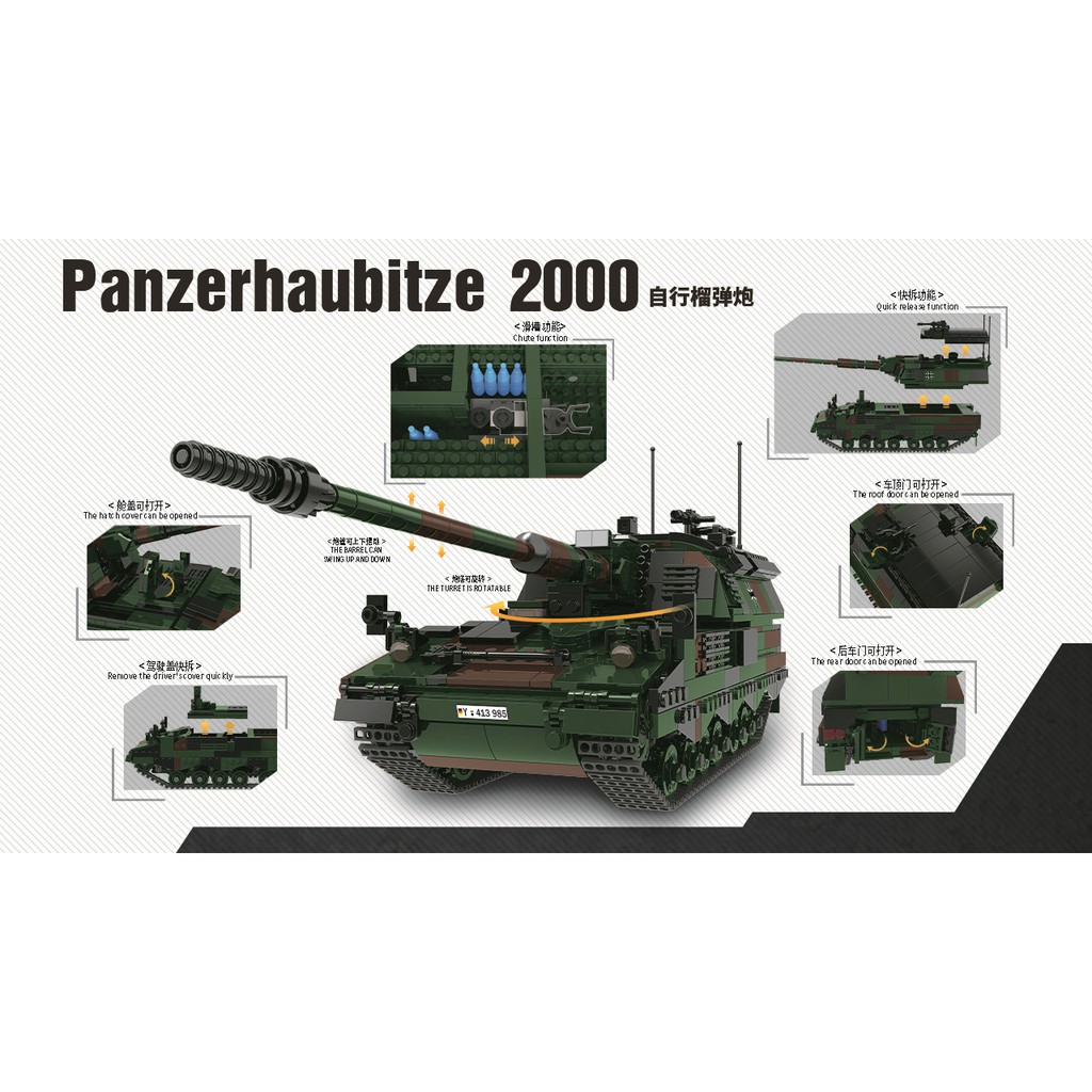 Army XingBao XB 06047 Panzerhaubitze 2000 Bộ đồ chơi lắp ráp mô hình quân sự Pháo tự hành của quân đội Đức 1345 chi tiết