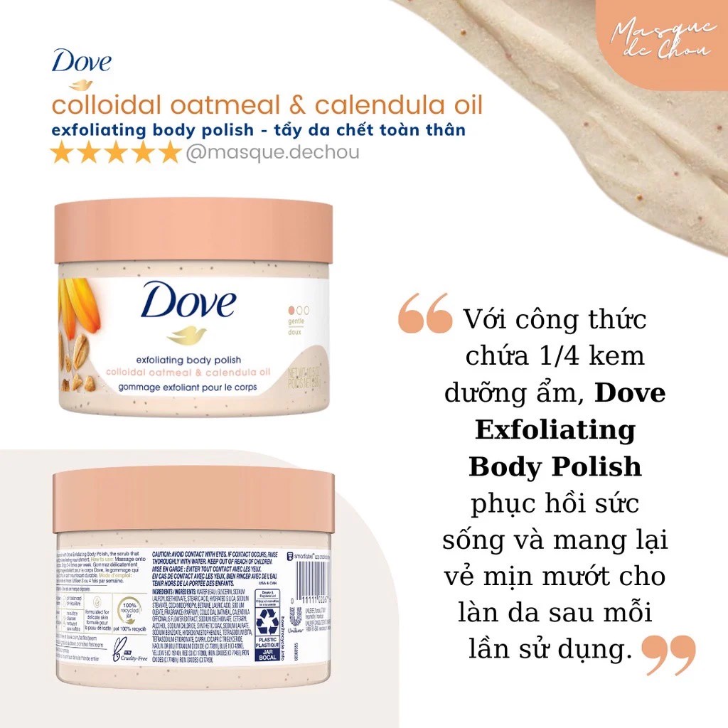 [Mỹ, Đức] Tẩy da chết Dove, Tẩy tế bào chết body Dove 𝐄𝐗𝐅𝐎𝐋𝐈𝐀𝐓𝐈𝐍𝐆 𝐁𝐎𝐃𝐘 𝐏𝐎𝐋𝐈𝐒𝐇
