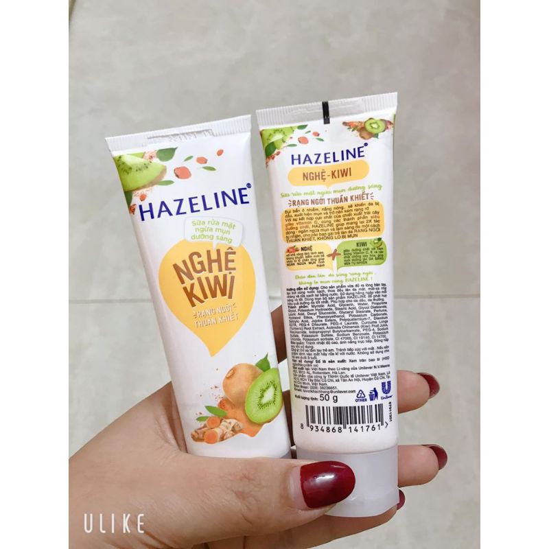 sữa rửa mặt ngừa mụn sáng da hazeline nghệ kiwi 50ml