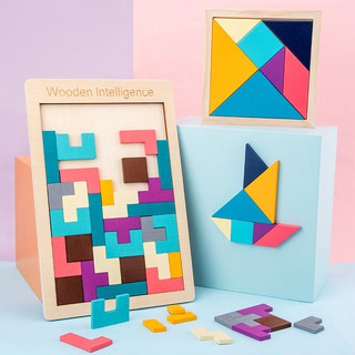 Đồ dùng dạy học toán lớp 1 bằng gỗ tangram cho trẻ em chơi Tetris <