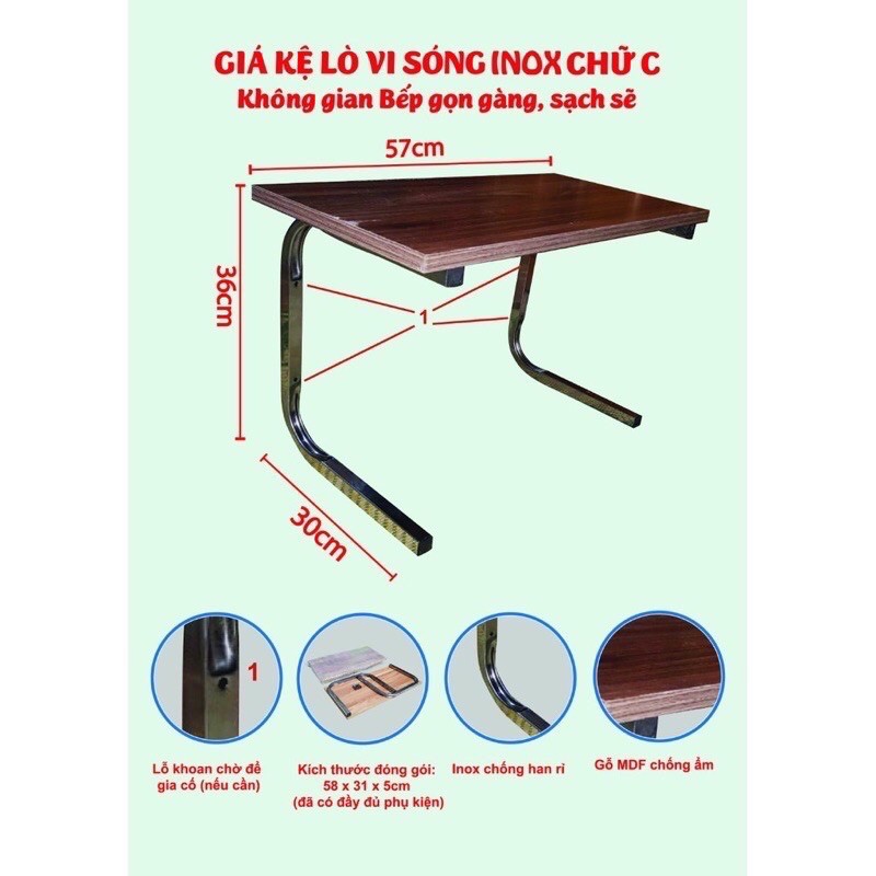 Kệ Để Lò Vi Sóng Chữ C 2 Tầng Mặt Gỗ MDF