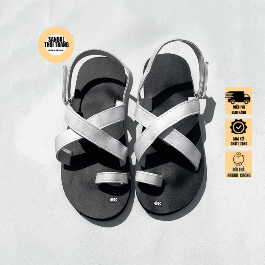 Dép quai hậu nữ nam, SANDALTHOITRANG Sandal nữ đi học A24 Đen/Trắng full size 30-44