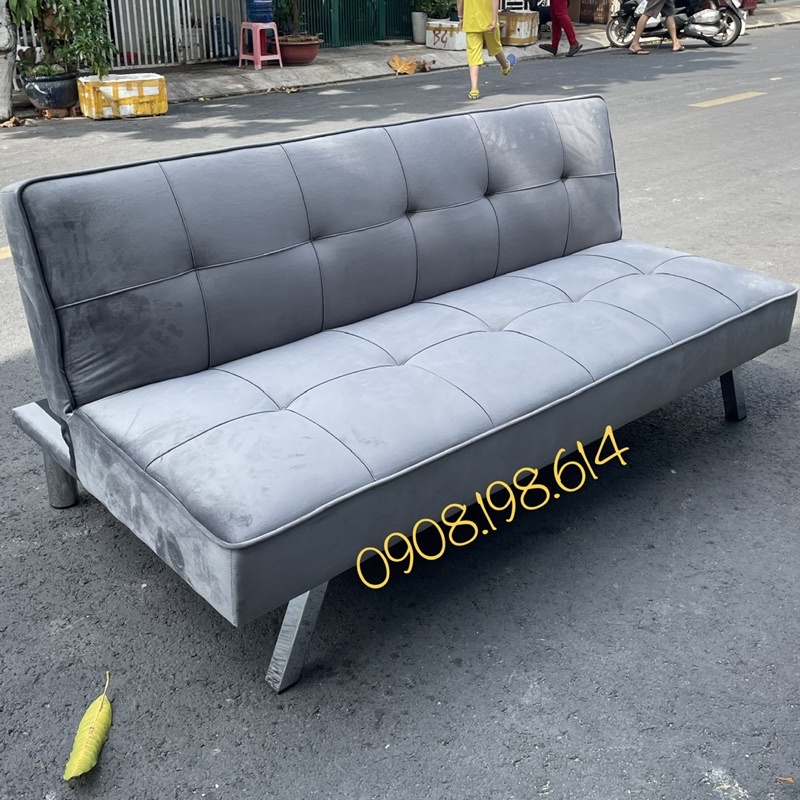 Sofa Giường - Sofa Bed vải Nhung màu xám