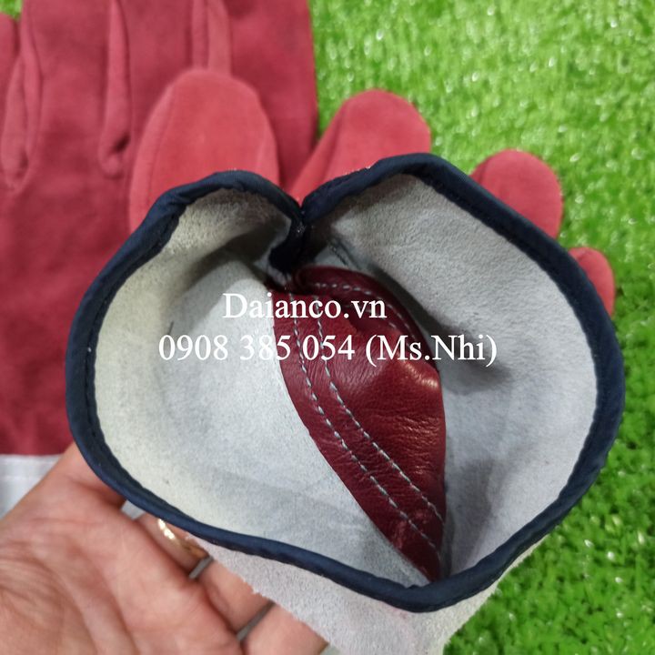 Găng tay da hàn Tig 2233 kiểu xỏ màu đỏ ngắn tay- Hình thật