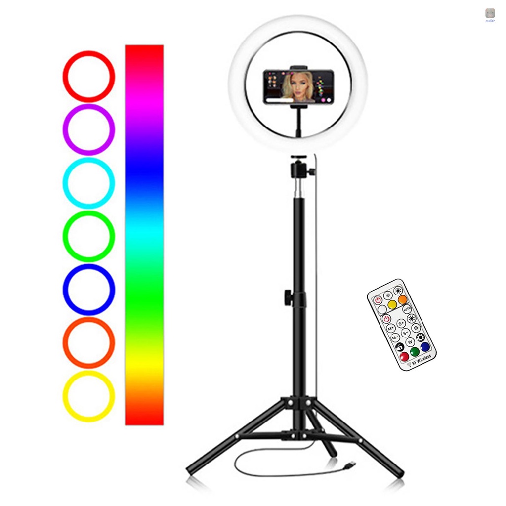 Hình ảnh Vòng Đèn LED RGB 10inch / 26cm 3500K-6500K Cổng USB Kèm Giá Đỡ Điện Thoại Đầu Bi 55cm Điều Khiển Từ Xa Cho Live Str #1