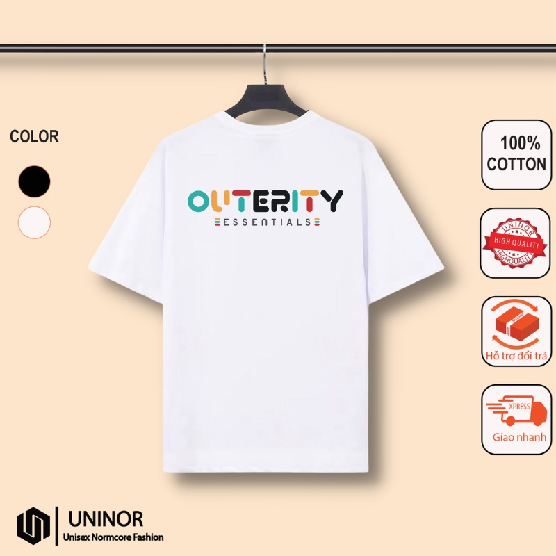 Áo thun cotton oversize Uninor áo phông ngắn tay form rộng unisex in hình signature outerity