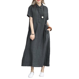 Zanzea đầm maxi cài nút ngắn tay phong cách cổ điển thời trang cho nữ