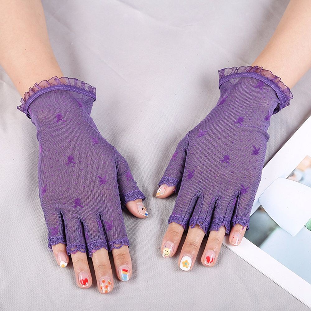 Găng Tay Hở Ngón Phối Ren Họa Tiết Chấm Bi Nhiều Màu Sắc Phong Cách Gothic Cổ Điển Thời Trang Mùa Hè