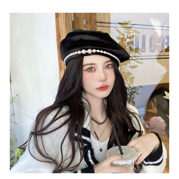 Mũ nồi beret đính hạt ngọc trai nhân tạo phong cách Hàn Quốc thanh lịch thời trang mùa thu dễ phối đồ dành cho nữ