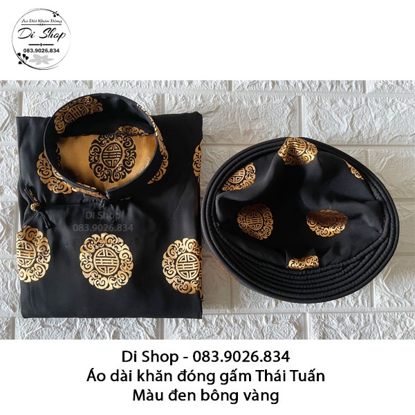 Áo dài khăn đóng nam vải gấm Thái Tuấn cao cấp - MÀU ĐEN BÔNG VÀNG