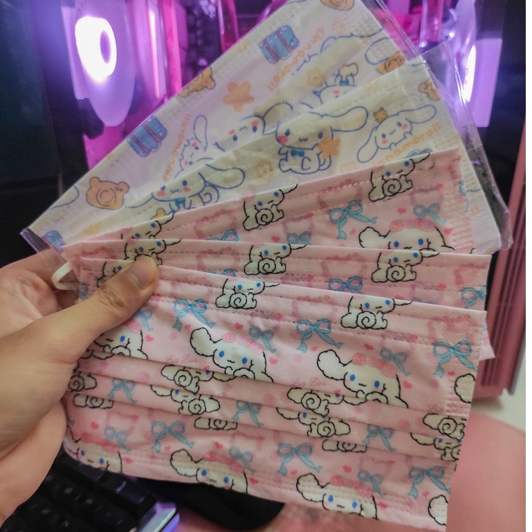 Set 10 khẩu trang Anime in hình Cinnamoroll hồng xanh, Hello Kitty đáng yêu