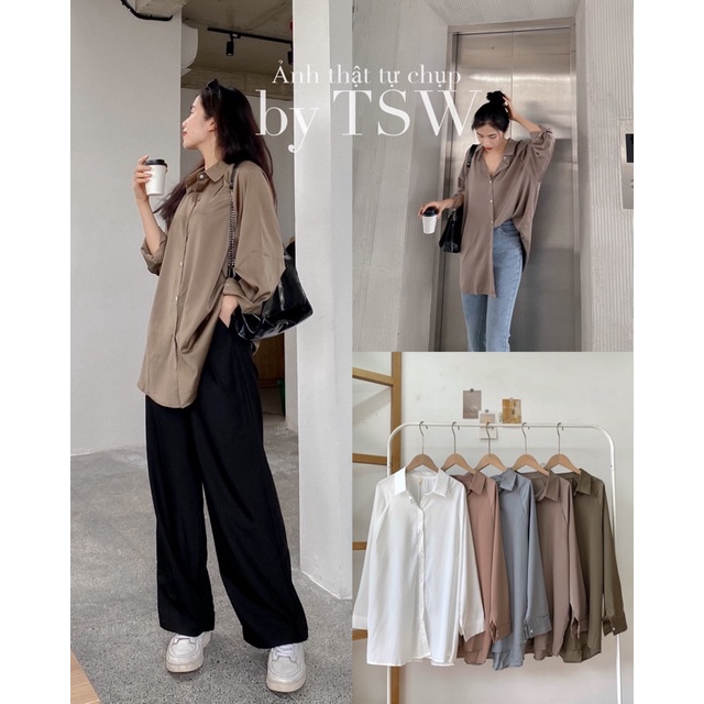 Sơ mi lụa chất dày form rộng chất lụa trượt loại đẹp ( Ảnh thật )