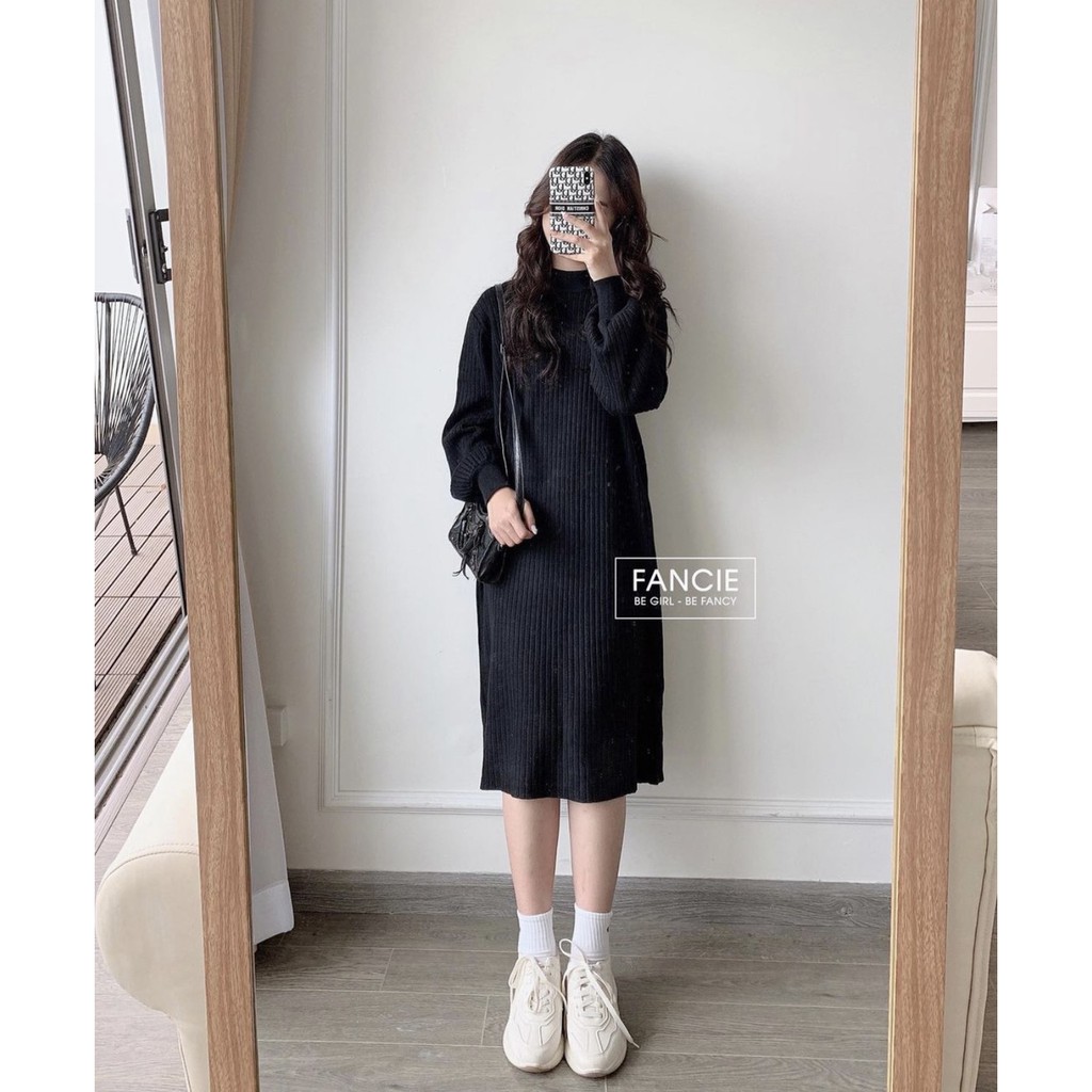 Đầm suông len gân