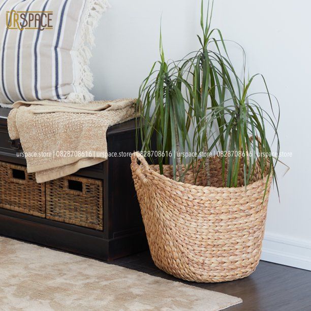 Giỏ cói đựng quần áo khăn URSPACE có quai cầm dùng cho khách sạn homestay