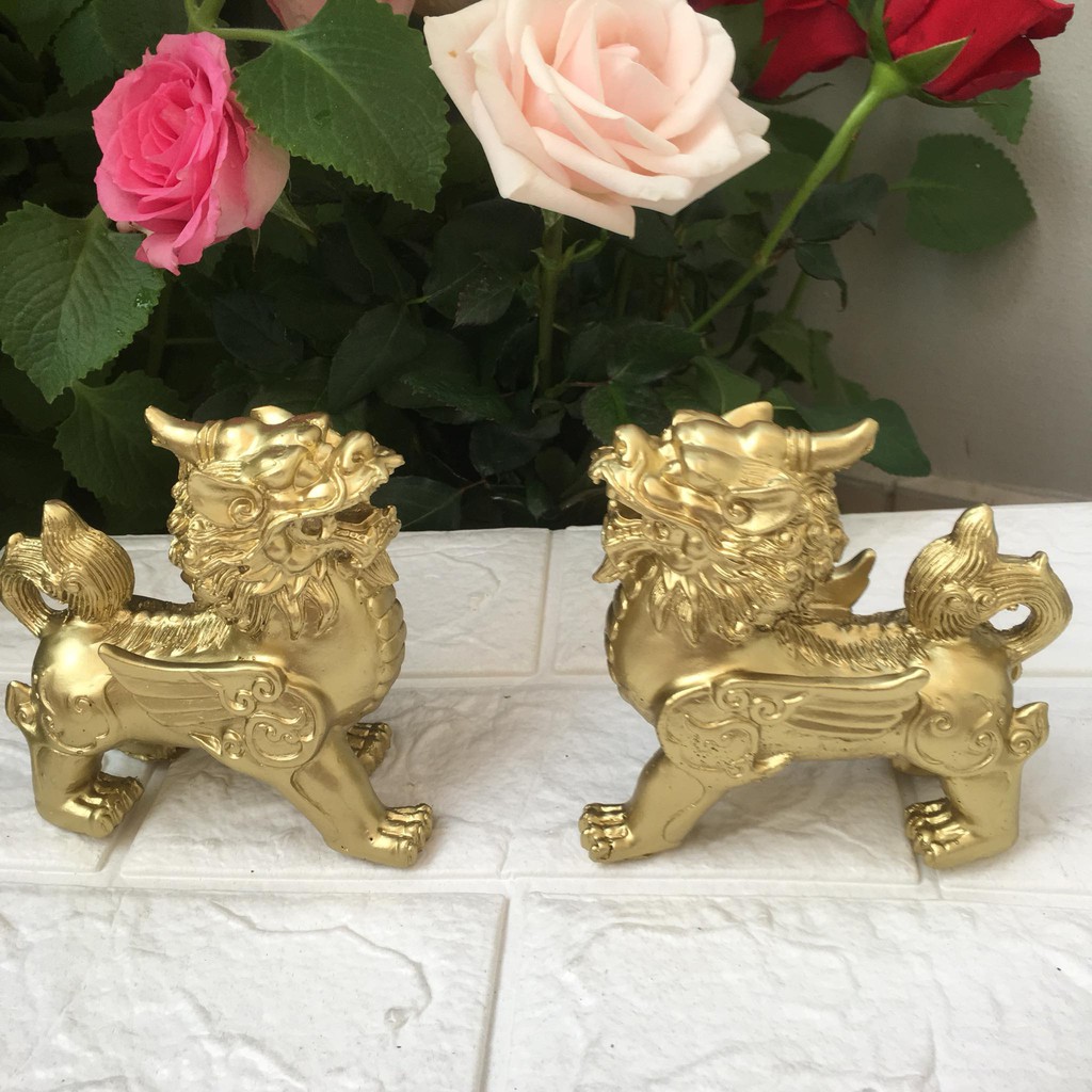 Cặp tượng tỳ hưu sơn màu đồng