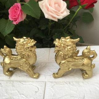 Cặp tượng tỳ hưu sơn màu đồng