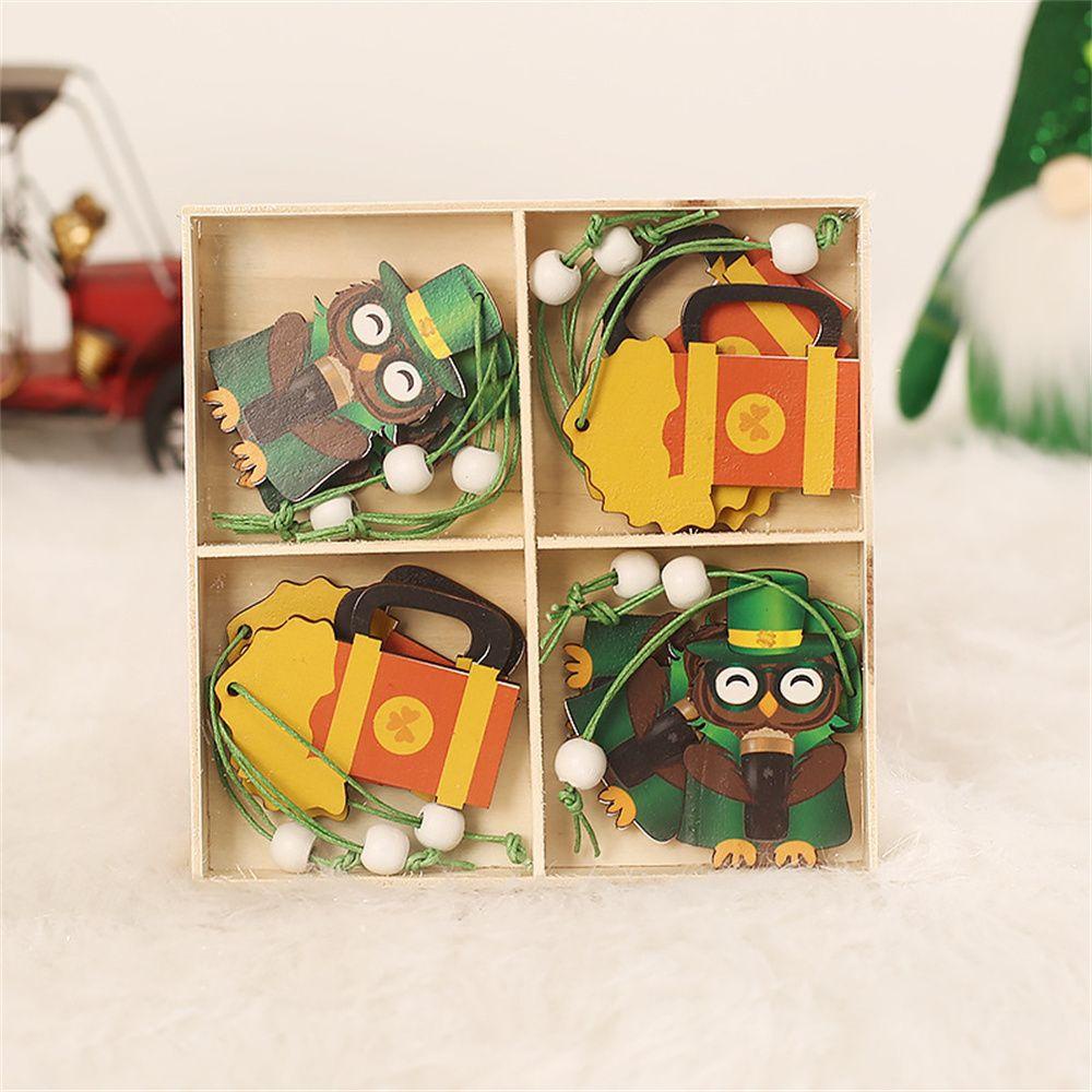 KUNHEV Set 12 Phụ Kiện Trang Trí Tiệc Hình Cỏ Ba Lá May Mắn Bằng Gỗ