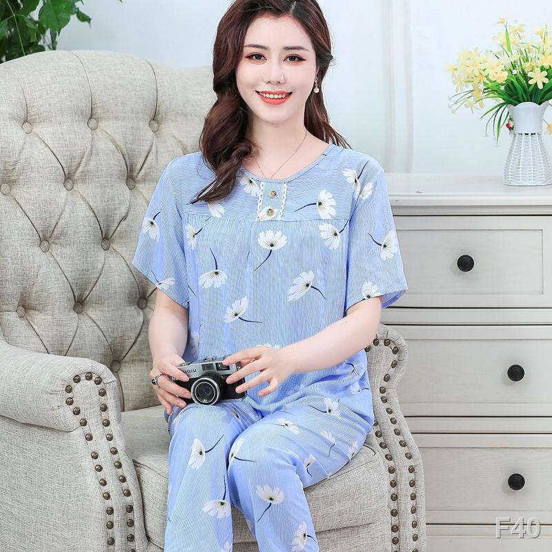 Pyjama nữ quần dài tay ngắn, cotton lụa, lụa nguyên chất, mỏng, size lớn, có thể mặc ngoài veston rộng rãi, phục vụ