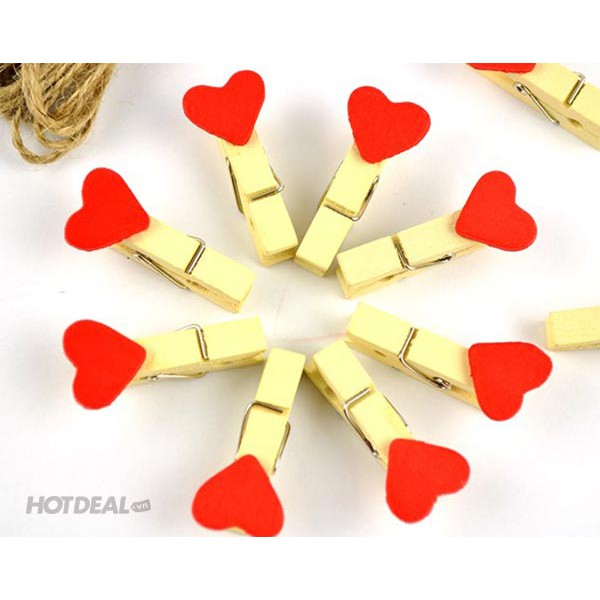 COMBO 10 KẸP GỖ TREO ẢNH HÌNH TRÁI TIM KÈM DÂY TREO