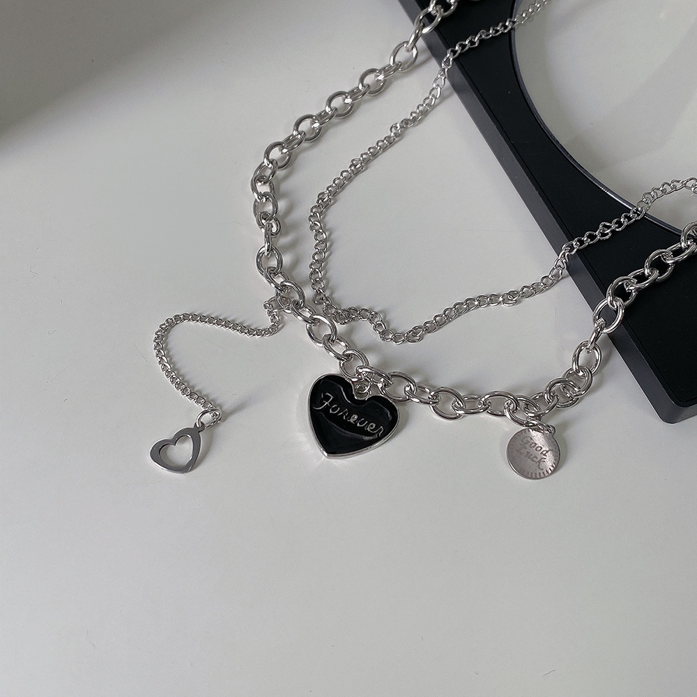 Vòng cổ Hai Lớp Mặt Trái Tim Màu Đen Phong Cách Ins Thời Trang Dành Cho Nữ