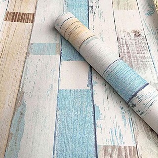 Giấy Dán Tường GỖ SỌC XANH TRẮNG, Khổ Rộng 45cm Có Sẵn Keo
