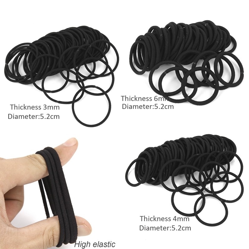 Bộ 50 dây thun cột tóc 3/ 4/ 6mm màu đen xinh xắn cho nữ