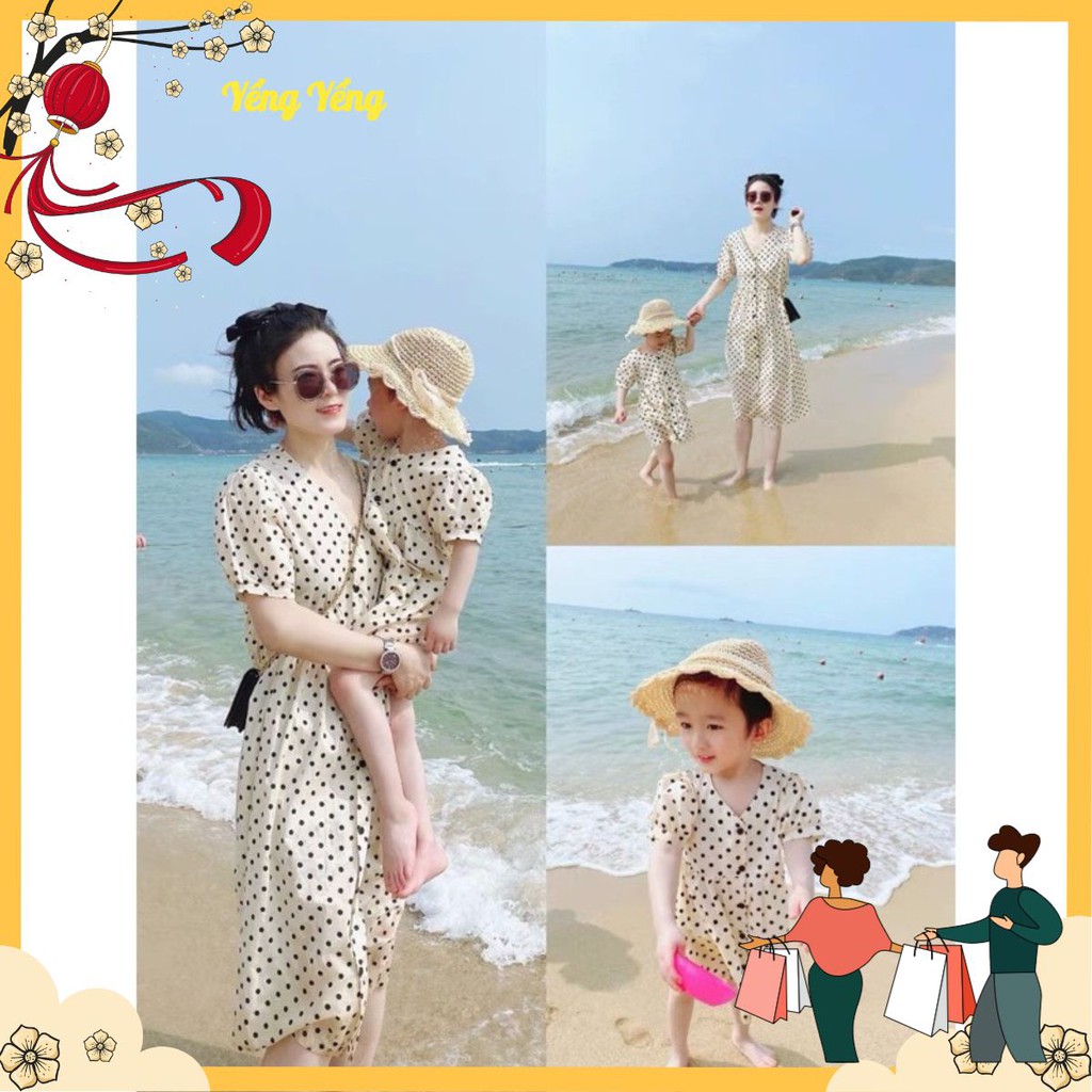 [Mã SKAMA06 giảm 8% tối đa 50K đơn 250K] VNU250 - VÁY ĐÔI CHẤM BI PHỐI CÚC CHO MẸ VÀ BÉ