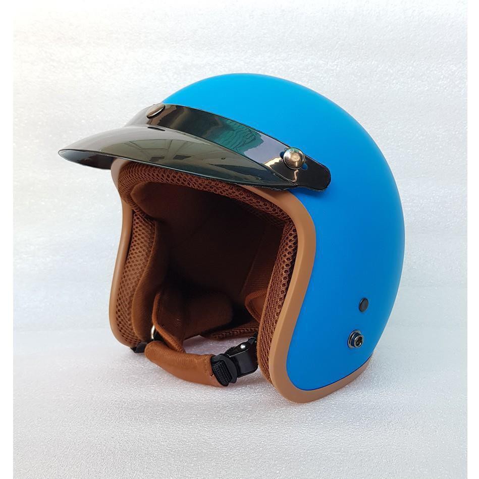 Mũ Bảo Hiểm 3/4 đầu Lót Nâu ( MÀU XANH BIỂN ) - Hàng CTY-Cam Kết Chất Lượng Giống Hình 100%