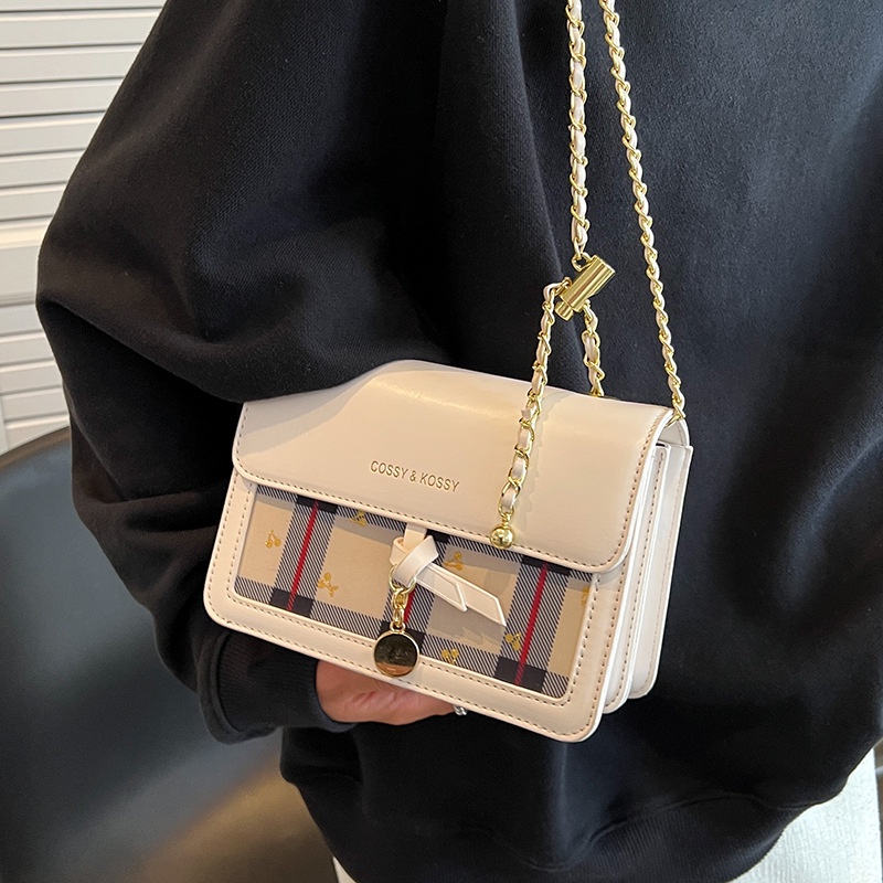Túi Đeo Chéo Hình Vuông Cỡ Nhỏ Phối Dây Xích Thời Trang Cho Nữ