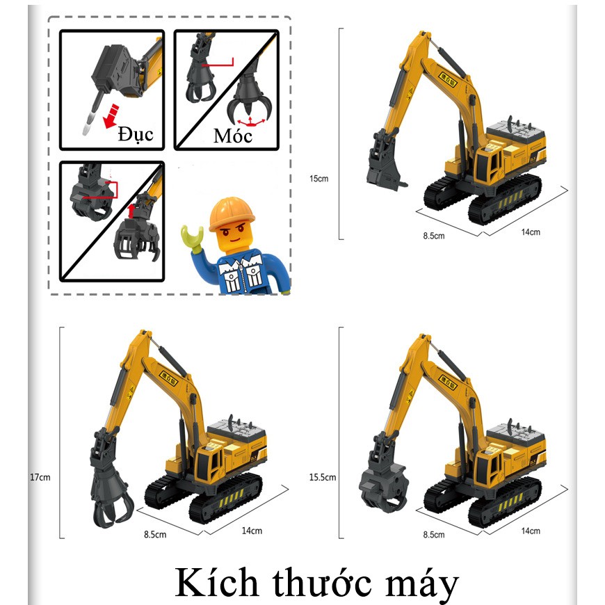 Mô hình xe đồ chơi, xe cẩu móc chất liệu nhựa an toàn cho bé, tỷ lệ kích thước lơn, với các khớp xe chuyển động