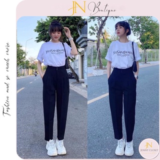 Quần tây baggy nữ cạp cao liền phối 2 cúc chất vải tuyết mưa màu đen trắng siêu tôn dáng mặc đi làm chơi học đều xinh