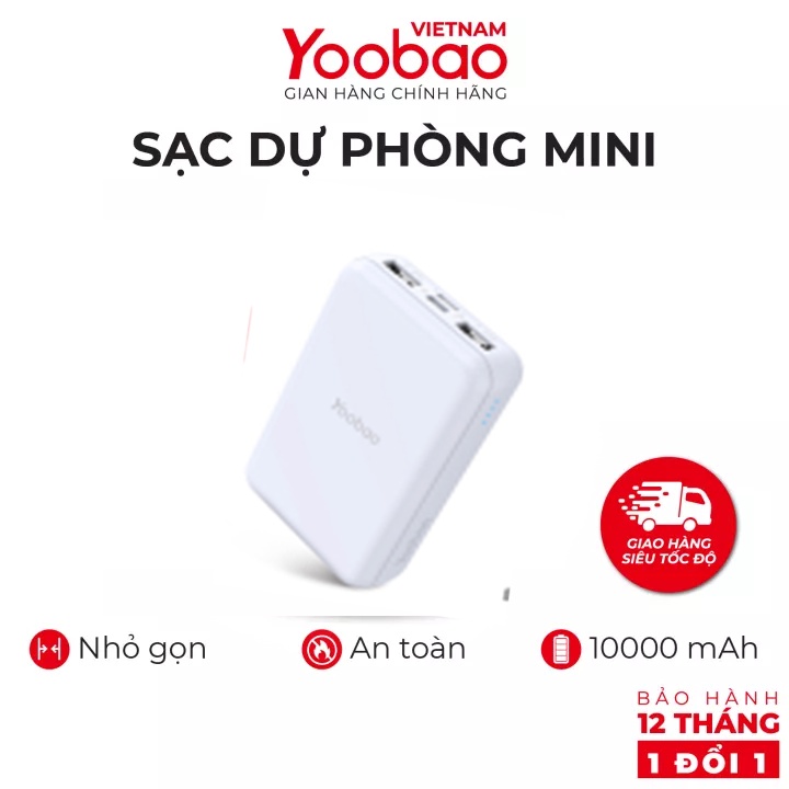 [CHÍNH HÃNG-BH 12 THÁNG] Sạc dự phòng mini 10000mAh YOOBAO P10W Sạc nhanh nhiều thiết bị- Nhỏ gọn, tiện lợi