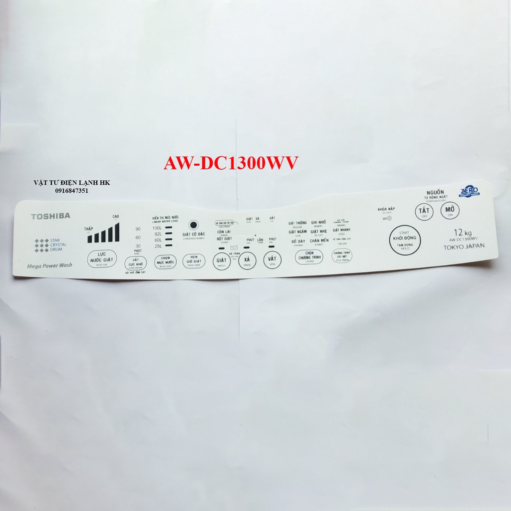 TEM DECAN DÁN MÁY GIẶT Mặt phím số Bảng điều khiển - Toshiba các model