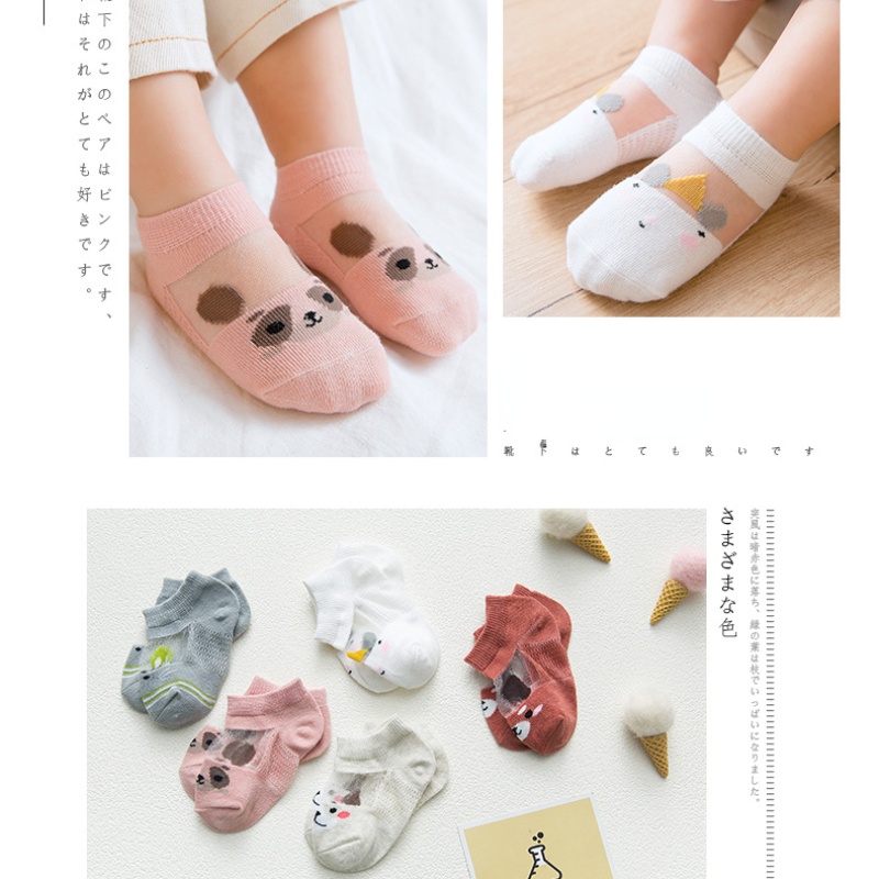 Bộ 5 Đôi Vớ Ngắn Phối Lưới Họa Tiết Hoạt Hình Dễ Thương Dành Cho Bé