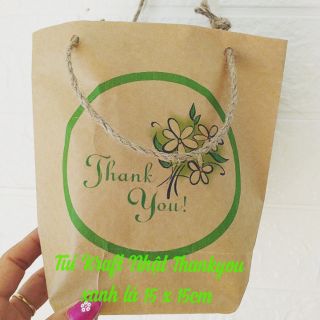 30 túi kraft Nhật quai cói Thankyou xanh lá 15 x 15 cm
