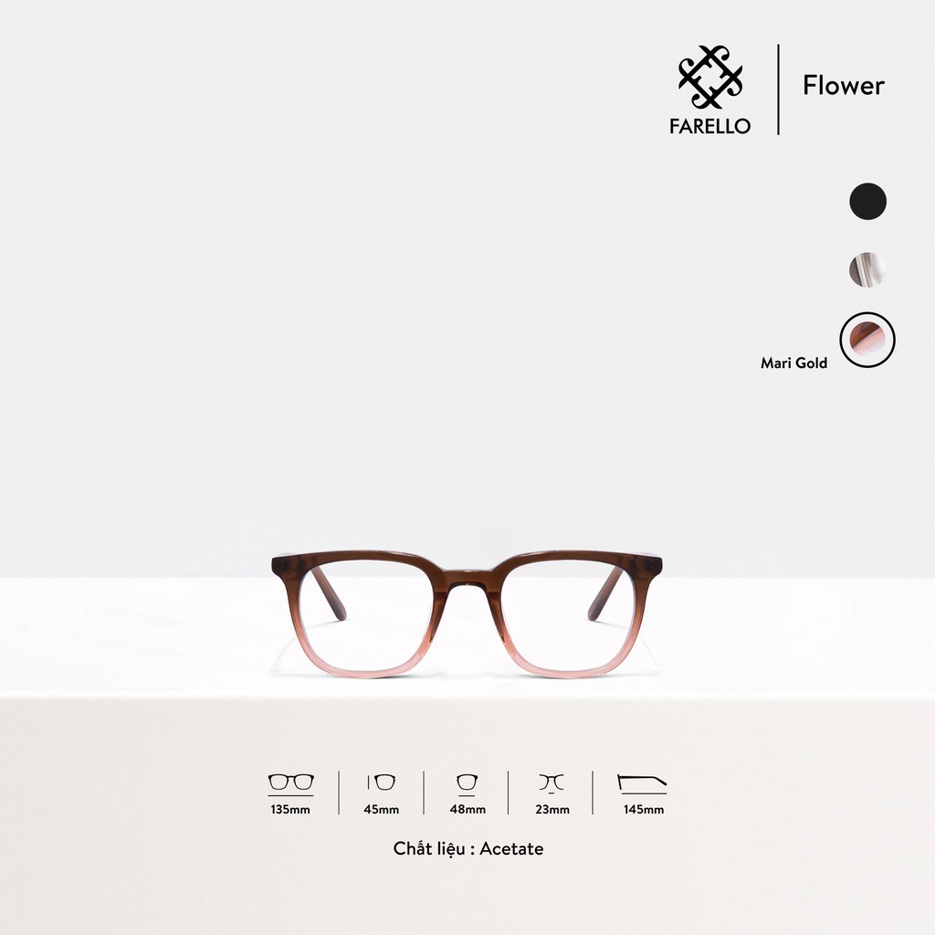 Gọng kính nam nữ cao cấp FARELLO Flower mắt vuông Acetate bền dẻo màu sắc thời trang