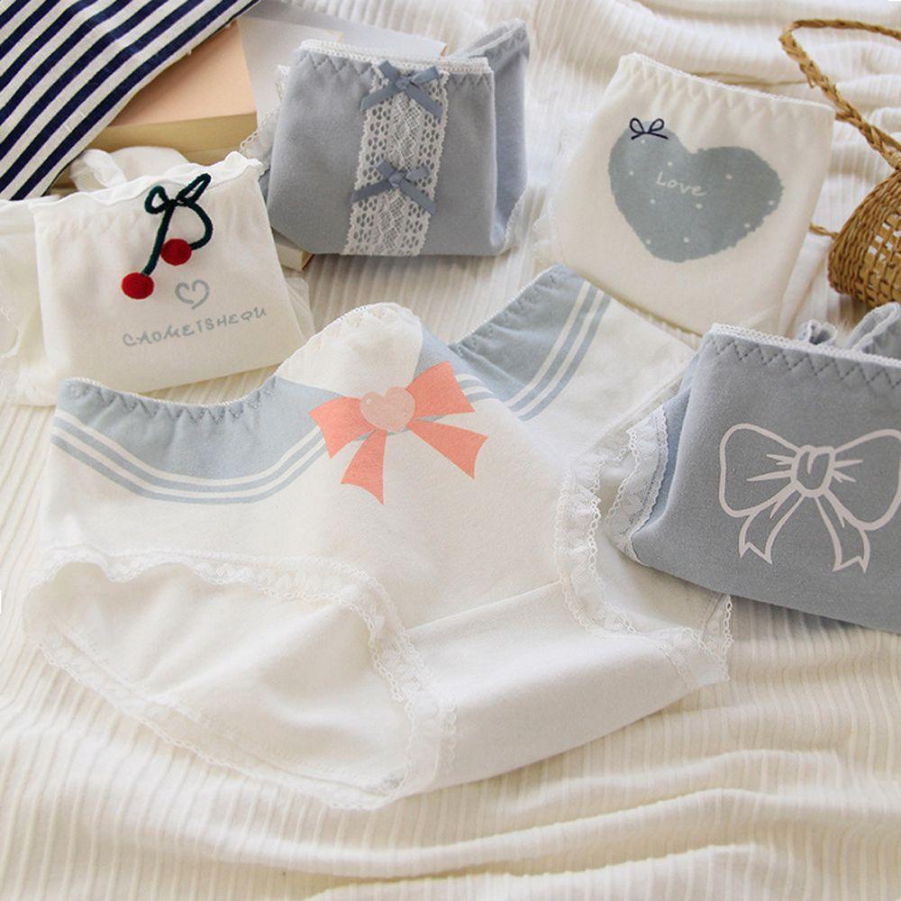 OCEANMAP Quần Lót Cotton Phối Ren Hình Trái Tim Thoáng Khí Thoải Mái Cho Nữ