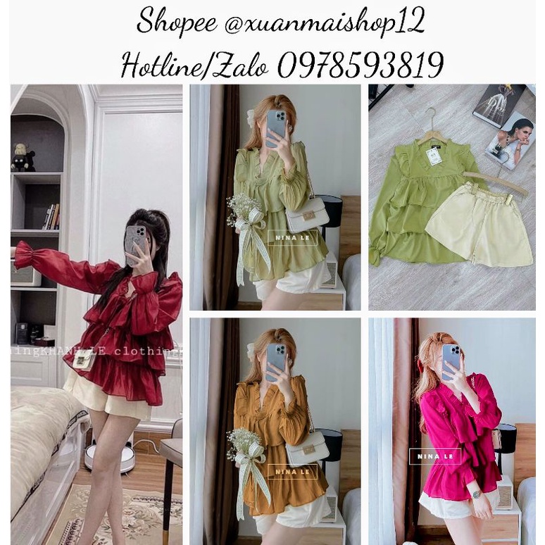 [FREESHIP] Set áo sơ mi bèo tầng nhiều màu mix quần sooc bồng siêu xinh
