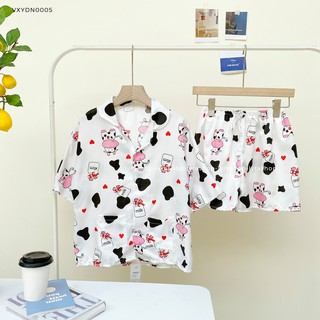 Set đồ bộ ngủ cute pijama đùi nữ hình con bò hồng siêu yêu nữ tính lên dáng