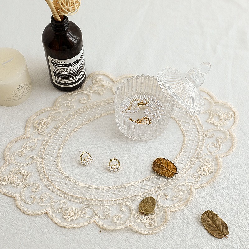 Khăn ren trải bàn thêu họa tiết cổ điển trang trí phòng/nhà cửa