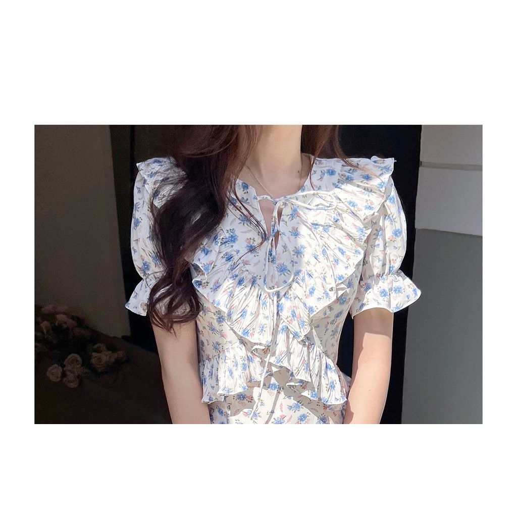 Đầm Hoa Xếp Ly Cổ Lá Sen Phong Cách Thời Trang Mùa Hè Hàng Mới Chất Lượng Cao 2022