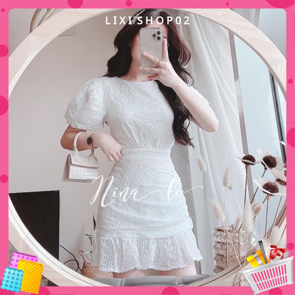 Váy nữ trắng vải kim sa lấp lánh mặc dự tiệc dạo phố cực xinh | BigBuy360 - bigbuy360.vn