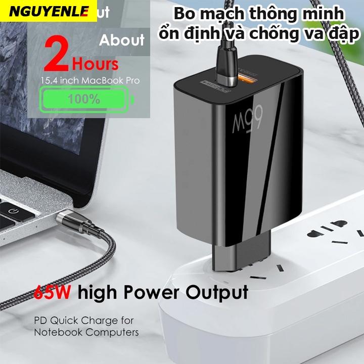 Củ sạc nhanh 65W QC 3.0 32W PD 33W GaN điện thoại máy tính bảng cáp type C 6A