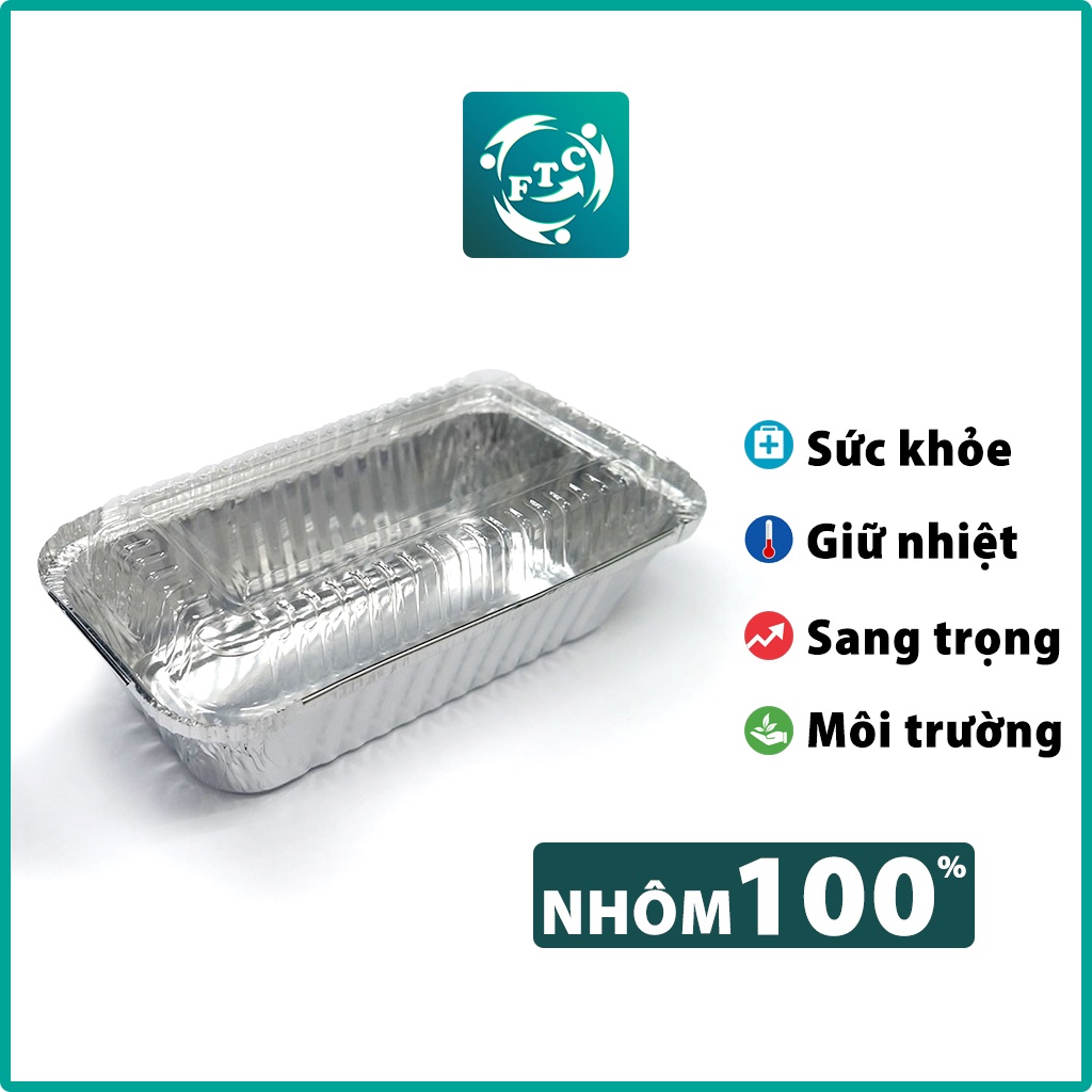Khay nhôm Ftc set 20 khay giấy bạc 650ml 2 loai nắp hàng chính hãng MS200